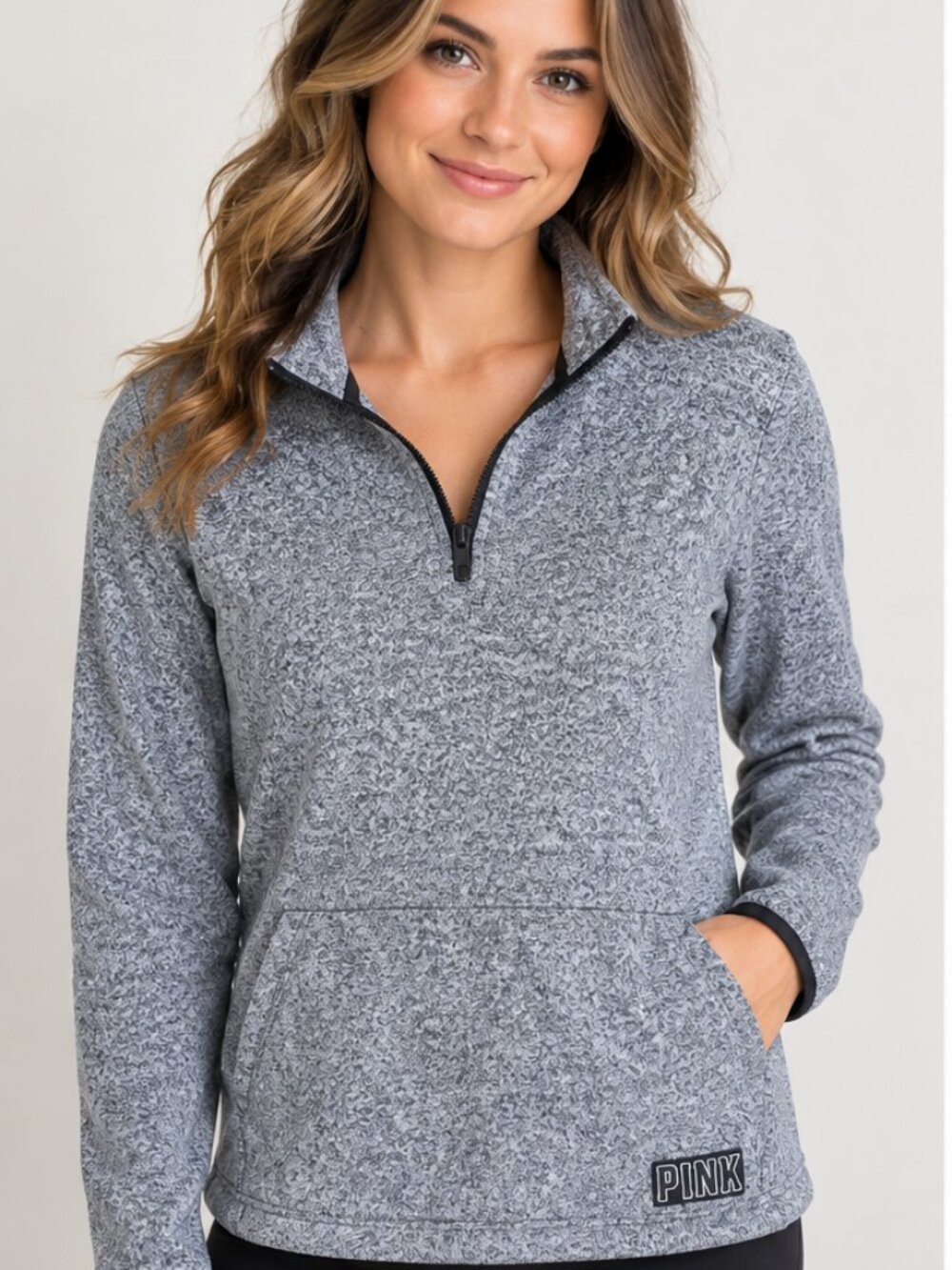 Victoria's Secret "Pink" Heathered Grey Quarter Zip Pullover - Small